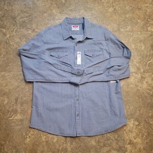 Wrangler Western Snap Denim Shirt Mens XL Gray Long Sleeve Stretch Workwear